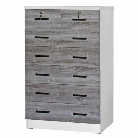 BETTER HOME PRODUCTS Cindy 7 Drawer Chest Wooden Dresser, Gray & White WC-7-GRY-WHT